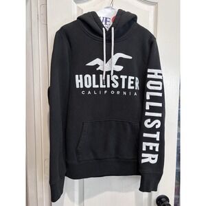HOLLISTER APPLIQUE LOGO HOODIE SWEATSHIRTS BLACK MENS SIZE SMALL. 3203